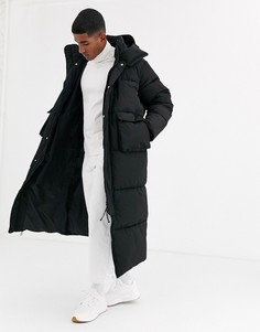 Черная длинная дутая куртка с капюшоном ASOS WHITE-Черный
