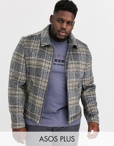 Куртка Харрингтон в клетку с добавлением шерсти ASOS DESIGN Plus-Серый