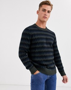 Темно-синий шерстяной вязаный джемпер с узором Selected Homme