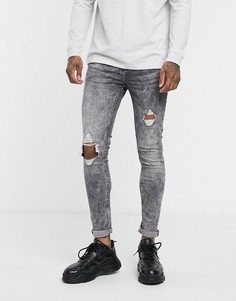 Серые супероблегающие джинсы с эффектом кислотной стирки New Look-Серый