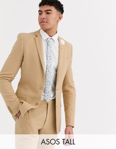 Приталенный пиджак в клетку с добавлением шерсти ASOS DESIGN Tall wedding-Бежевый