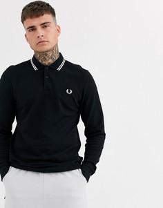 Черная футболка-поло с контрастной окантовкой и длинными рукавами Fred Perry-Черный