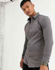 Серая облегающая рубашка с длинными рукавами и вышивкой на манжетах SikSilk-Серый