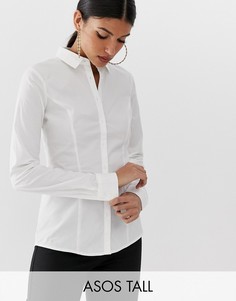 Рубашка из эластичного хлопка с длинными рукавами ASOS DESIGN Tall-Белый
