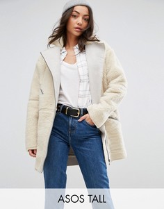 Байкерская куртка из искусственного меха ASOS Tall Luxe-Кремовый