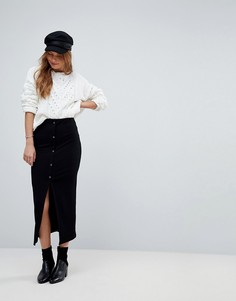Юбка миди в рубчик на кнопках ASOS DESIGN-Черный