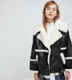 Куртка-авиатор на подкладке из искусственной цигейки Monki Premium-Черный