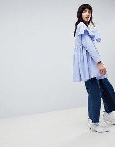 Oversize-рубашка с оборками ASOS WHITE-Синий