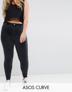 Черные выбеленные джинсы скинни с завышенной талией ASOS DESIGN Curve - Ridley-Черный