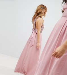 Платье макси с пайетками на лифе, вырезами и бантом на спине Maya Petite-Розовый