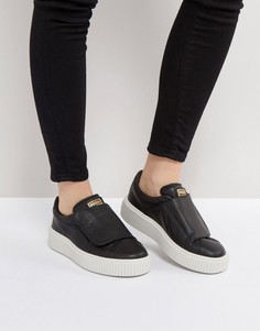 Черные кожаные кроссовки на платформе с ремешком Puma-Черный