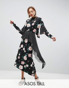 Чайное платье с принтом и открытой спиной ASOS TALL-Мульти