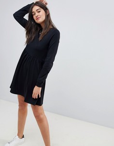 Свободное хлопковое платье с длинными рукавами ASOS DESIGN-Черный