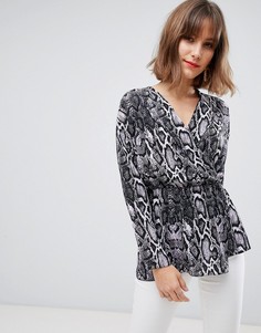 Топ с длинными рукавами, асимметричным запахом и змеиным принтом ASOS DESIGN-Мульти