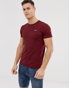 Бордовая футболка с круглым вырезом и логотипом Hollister-Красный