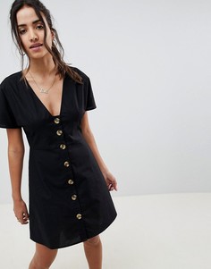 Повседневное короткое приталенное платье на пуговицах ASOS DESIGN-Черный