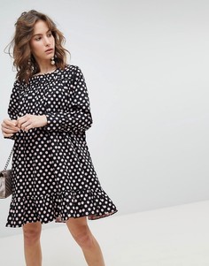 Платье с длинными рукавами и принтом в горошек Sister Jane-Черный