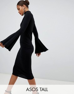 Облегающее платье миди с расклешенными рукавами ASOS DESIGN Tall-Черный