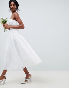 Свадебное платье-бандо миди с тюлевой отделкой ASOS EDITION-Белый