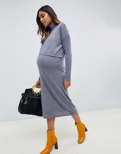 Трикотажное платье-джемпер ASOS DESIGN Maternity Nursing eco-Серый