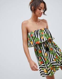 Пляжное платье с оборкой на подоле и принтом ASOS DESIGN-Мульти
