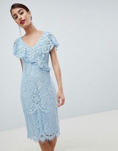Кружевное платье-футляр с оборкой City Goddess-Синий