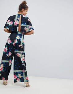 Комбинезон с широкими штанинами и цветочным принтом ASOS DESIGN-Мульти
