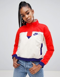 Красно-бежевый флисовый свитшот с короткой молнией Nike Polar-Мульти