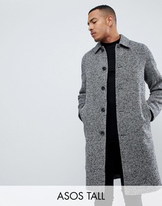 Черное фактурное пальто из ткани с добавлением шерсти ASOS DESIGN Tall-Серый
