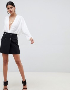 Двубортная мини-юбка с карманами ASOS DESIGN-Черный