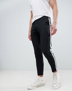 Черные суженные книзу брюки с полосой по бокам Burton Menswear-Черный