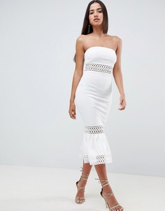 Платье-бандо миди с отделкой ASOS DESIGN-Белый