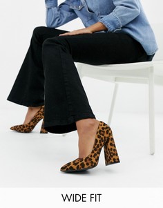 Туфли для широкой стопы на блочном каблуке с леопардовым принтом Lost Ink Amber-Мульти