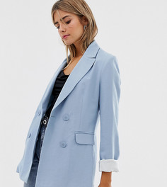 Голубой удлиненный двубортный блейзер Bershka-Синий