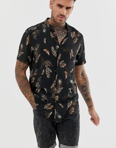 Черная рубашка с принтом перьев River Island-Черный