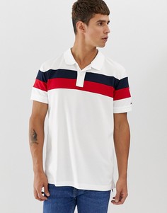 Белое приталенное поло с полосками фирменных цветов на груди Tommy Hilfiger-Белый