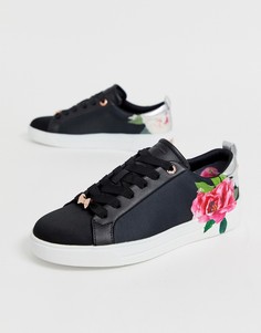 Черные атласные кроссовки с цветочным принтом Ted Baker-Черный