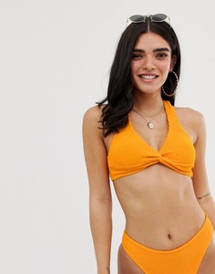 Оранжевый укороченный бикини-топ с узлом ASOS DESIGN