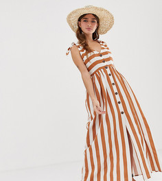 Платье макси в полоску на пуговицах со сборками ASOS DESIGN Petite-Мульти
