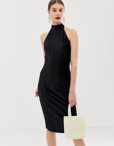 Черное бархатное облегающее платье с плиссировкой River Island-Черный