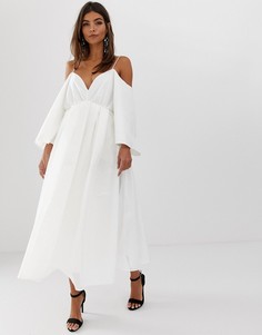 Платье миди в клетку из органзы с перекрестами на спине ASOS EDITION-Белый
