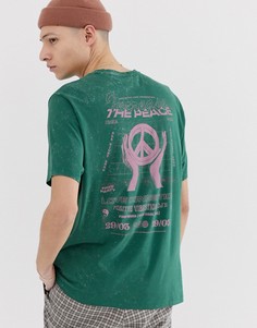 Выбеленная свободная футболка из органического хлопка с принтом ASOS DESIGN-Зеленый