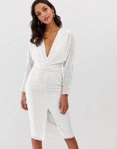 Платье миди с рукавами \летучая мышь\" и запахом ASOS DESIGN-Белый