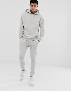 Светло-серый меланжевый спортивный костюм в стиле oversize с худи ASOS DESIGN-Белый