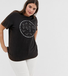 Свободная футболка с принтом \astrology\" с выбеленным эффектом Daisy Street plus-Черный