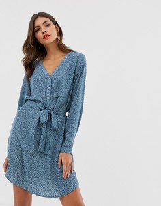 Платье-рубашка в горошек без воротника Vila-Мульти