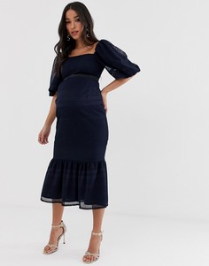 Кружевное платье с пышными рукавами и оборкой ASOS DESIGN Maternity-Темно-синий