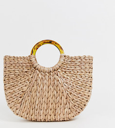 Эксклюзивная полукруглая соломенная сумка с черепаховыми ручками South Beach-Бежевый