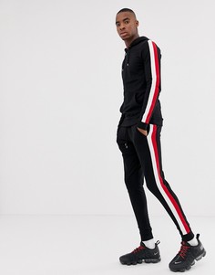 Обтягивающий худи и джоггеры скинни с полосками по бокам ASOS DESIGN-Черный