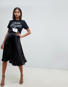 Атласная черная юбка миди Missguided-Черный